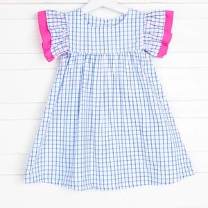 Classic Whimsy windowpane plaid dress ruffles toddler girl short sleeve maeve